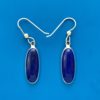 Deep blue lapis stone in long oval shape earring set in silver