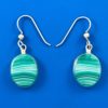 Green malachite stone oval earrings with horizontal bands set in silver