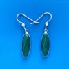 Green malachite with vertical bands in long oval shape earrings set in silver